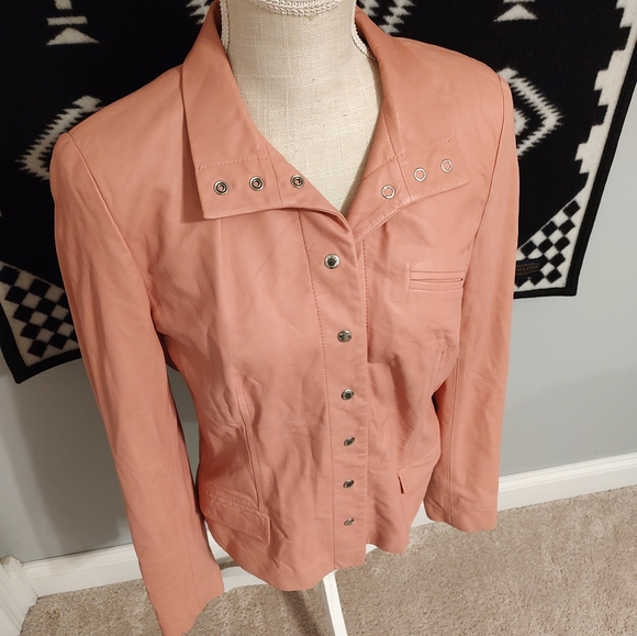 🩷 GUC Piazza Sempione Genuine Italian Leather Button Front Blazer, Pink, 46/M - Picture 9 of 10